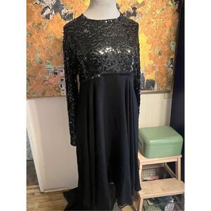 Vintage Designer Cathy Hardwick 100% Silk Black Sequined dress 12